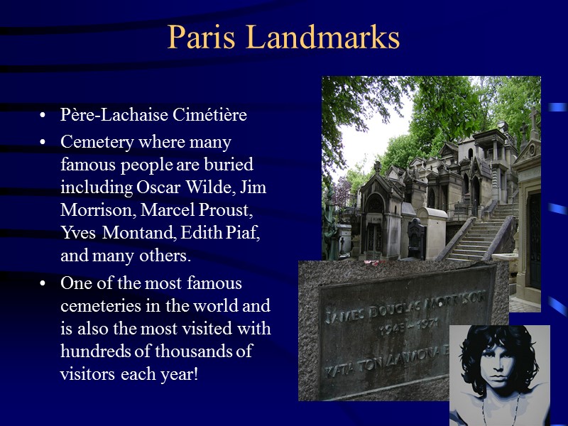 Paris Landmarks Père-Lachaise Cimétière Cemetery where many famous people are buried including Oscar Wilde,